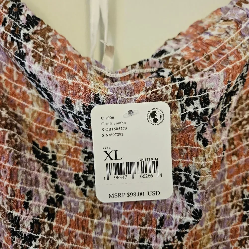 Free People Smocked Cropped Blouse